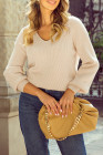 Apricot Lantern Sleeve V Neck Knot Back Sweater