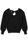Black Lantern Sleeve V Neck Knot Back Sweater