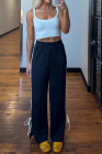 Black High Rise Colorblock Stripe Knot Side Straight Leg Pants