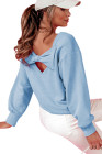 Sky Blue Bowknot Dewback Round Neck Sweatshirt