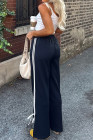 Black High Rise Colorblock Stripe Knot Side Straight Leg Pants