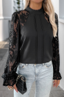 Black Summer temperament commuter lace splicing round neck long sleeve pullover shirt