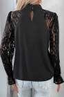 Black Summer temperament commuter lace splicing round neck long sleeve pullover shirt