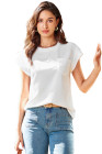 EVALESS Womens Summer Tops Crewneck Cap Sleeve Dressy Casual Business Textured Solid Loose Basic T Shirts Tee Blouses