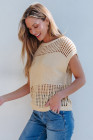 EVALESS Womens Tops Casual Summer Cap Short Sleeve Crochet Hollow Out Knit Sweater Vest Pullover T-Shirts Beach Coverup