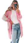 Pink Trendy Stripe Color Block Knit Open Front Midi Sweater Cardigan