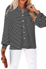 Black Striped Collared Button Up Front Pocket Top