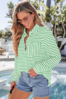 Blackish Green Black Striped Collared Button Up Front Pocket Top