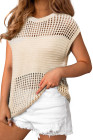 EVALESS Womens Tops Casual Summer Cap Short Sleeve Crochet Hollow Out Knit Sweater Vest Pullover T-Shirts Beach Coverup