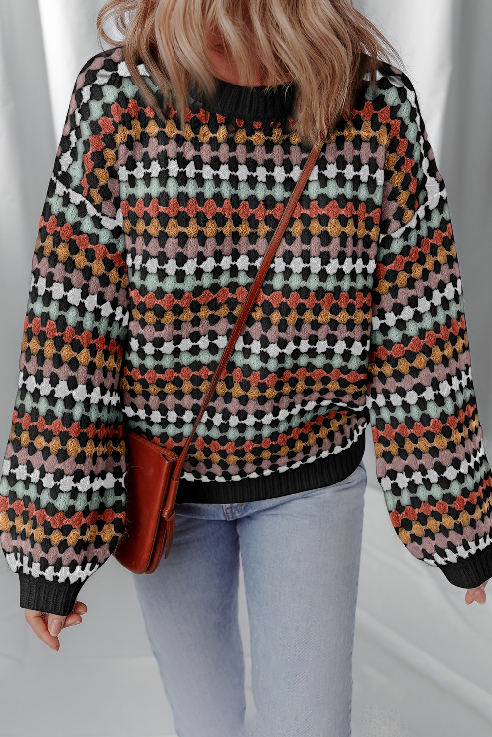 EVALESS Fall Sweaters for Women Trendy 2025 Color Block Striped Drop Shoulder Sweater Long Sleeve Crewneck Knit Sweater Tops