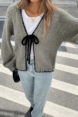 EVALESS Womens Cardigan Sweaters Trendy V Neck Long Sleeve Open Front Bow Tie Knit Chunky Lightweight Cardigans Fall Winter Outerwear Coats LC2712187-P11