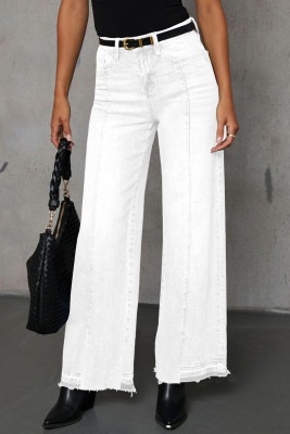 EVALESS Womens Jeans Trendy High Waist Straight Leg Wide Leg Frayed Baggy Raw Hem Boyfriends Stretchy Zimbaplatinum Denim Pants LC7875569-P1