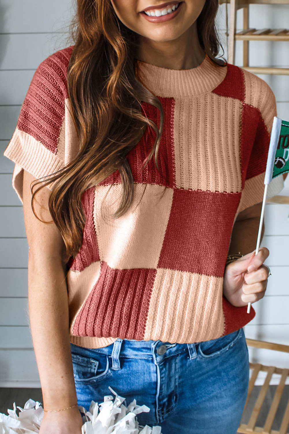 EVALESS Short Sleeve Sweater for Women Crewneck Color Block Knit Tops 2025 Fall Trendy Cap Sleeve Sweater Vest