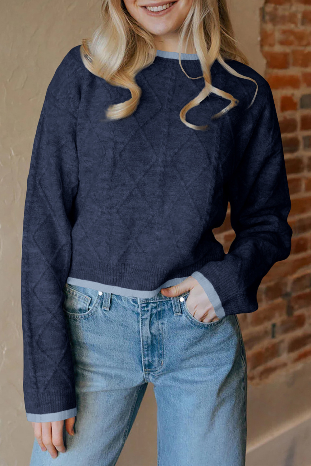 EVALESS Womens Sweaters Long Sleeve Crewneck Color Block Pullover Tops 2025 Fall Trendy Cable Knit Sweater