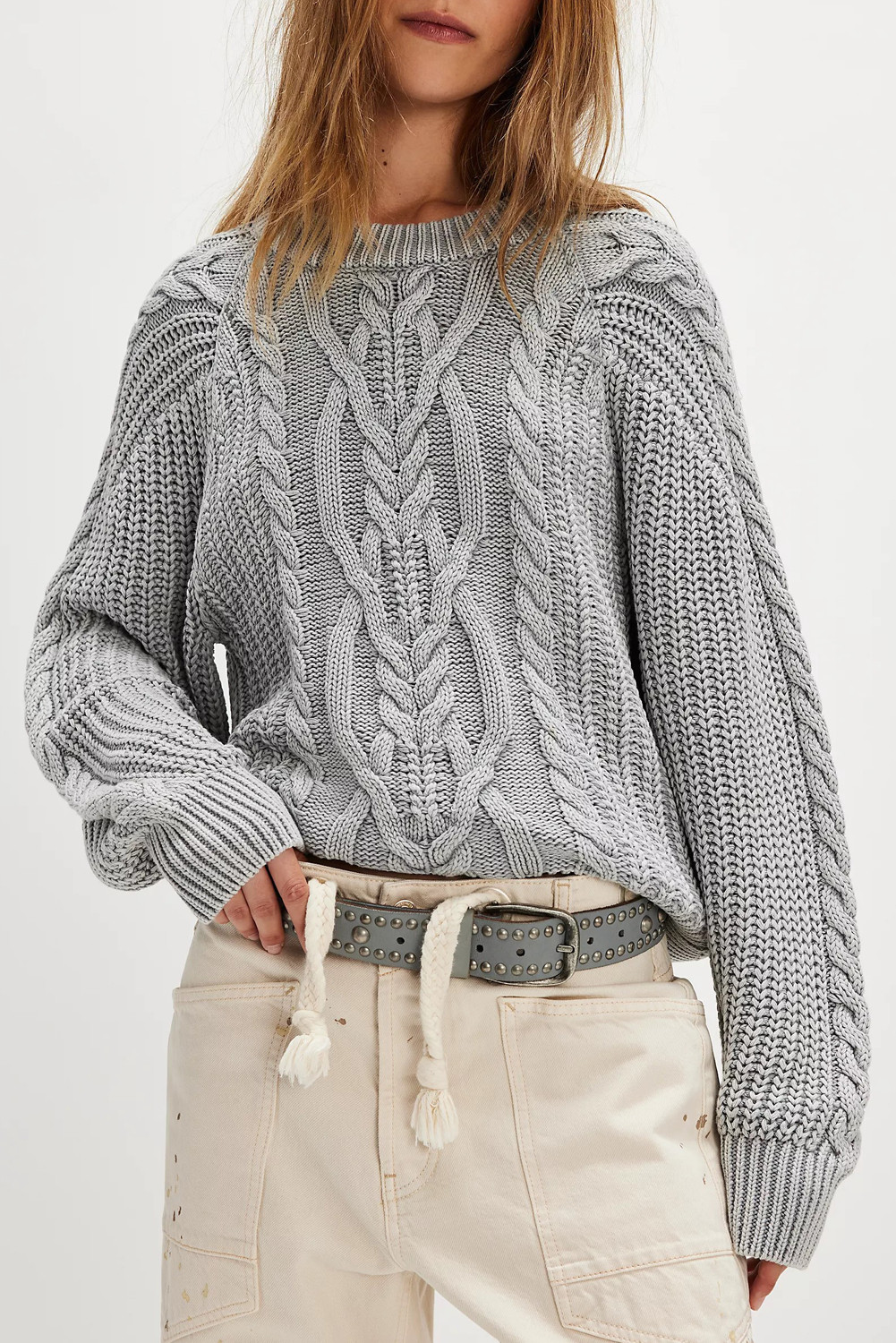 EVALESS Womens Sweaters Casual Crewneck Long Sleeve Cable Knit Chunky Lightweight Oversized Sweater Pullover Outfits