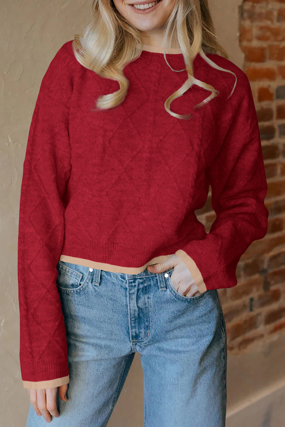 EVALESS Womens Sweaters Long Sleeve Crewneck Color Block Pullover Tops 2025 Fall Trendy Cable Knit Sweater