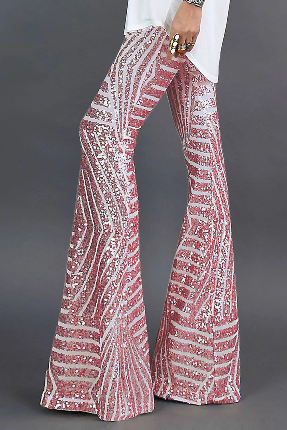 EVALESS Women's Sequin Pants Sparkly Glitter High Waisted Wide Leg Bell Bottom Night Out Clubwear Dance Flared Trousers Pants 2025 Womenswear Outfits