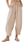 EVALESS Women's Summer High Waisted Baggy Pants Casual Ankle Length Trouser Slacks with Pockets