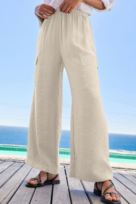 EVALESS Women's Spring Flowy Wide Leg Casual Long Pants Drawstring Elastic Waist Loose Beach Lounge Trousers with Pockets 2025 Womenswear Outfits MNFW7712579-P15