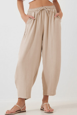 EVALESS Women's Summer High Waisted Baggy Pants Casual Ankle Length Trouser Slacks with Pockets MNFW7712593-P18