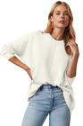 EVALESS Womens Fall Winter Casual Sweaters Crewneck Long Sleeve Pleated Knitted Comfort Pullover Tops 2025 Fashion Womenswear