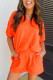 Orange Textured V Neck T Shirt and Shorts Set