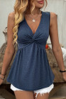 Sail Blue Women's Summer Casual Twist Front Gathered V-Neck Sleeveless Top