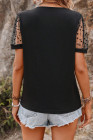 Black Floral/Heart/Polka Dot Lace Patchwork Crew Neck T Shirt