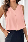 Apricot Pink SHEIN Essnce Women's Solid Color V-Neck Sleeveless Casual Shirt