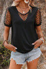Black Floral/Heart/Polka Dot Lace Patchwork Crew Neck T Shirt