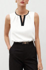 White Women Summer Keyhole Neckline Contrast Trim Tank Top