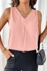 Apricot Pink SHEIN Essnce Women's Solid Color V-Neck Sleeveless Casual Shirt