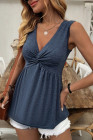 Sail Blue Women's Summer Casual Twist Front Gathered V-Neck Sleeveless Top