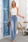 EVALESS Women's Wide Leg Jeans High Waisted Straight Leg Jeans Trendy Stretchy Loose Zimbaplatinum Denim Pants with Pockets