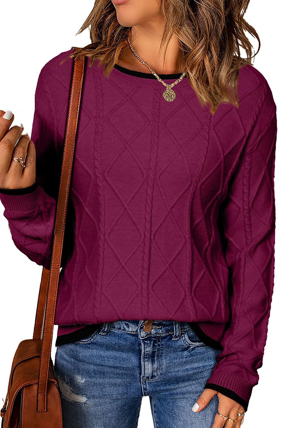 EVALESS Womens Sweaters Long Sleeve Crewneck Color Block Pullover Tops 2025 Fall Trendy Cable Knit Sweater