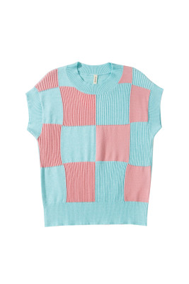 EVALESS Short Sleeve Sweater for Women Crewneck Color Block Knit Tops 2025 Fall Trendy Cap Sleeve Sweater Vest LC2726364-P1010