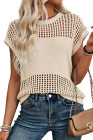 EVALESS Womens Tops Casual Summer Cap Short Sleeve Crochet Hollow Out Knit Sweater Vest Pullover T-Shirts Beach Coverup