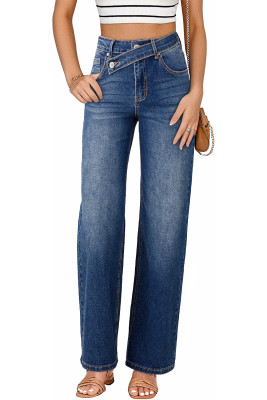 EVALESS Jeans for Women Trendy 2025 Overlap Waist Straight Wide Leg Stretchy Denim Pants LC7875665-P605