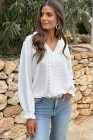 White Lace Patchwork V Neck Frilled Long Sleeve Crepe Blouse