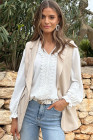 White Lace Patchwork V Neck Frilled Long Sleeve Crepe Blouse