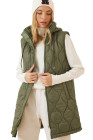 EVALESS Long Puffer Vest Women Sleeveless Hooded Puffer Jacket Lightweight Quilted Jackets Winter Warm Zip Up Coat Outerwear