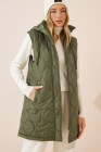 EVALESS Long Puffer Vest Women Sleeveless Hooded Puffer Jacket Lightweight Quilted Jackets Winter Warm Zip Up Coat Outerwear