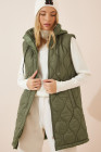 EVALESS Long Puffer Vest Women Sleeveless Hooded Puffer Jacket Lightweight Quilted Jackets Winter Warm Zip Up Coat Outerwear