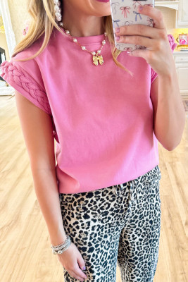 Bonbon Braided Cap Sleeve Crew Neck T Shirt LC25228534-P3010
