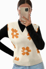 EVALESS Sweater Vest Women V Neck Cap Sleeve Knit Sweaters Cute Summer Fall Floral Print Sweater Tank Tops Pullover Sweaters