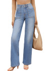 EVALESS Women's Wide Leg Jeans High Waisted Straight Leg Jeans Trendy Stretchy Loose Zimbaplatinum Denim Pants with Pockets