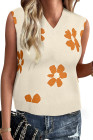 EVALESS Sweater Vest Women V Neck Cap Sleeve Knit Sweaters Cute Summer Fall Floral Print Sweater Tank Tops Pullover Sweaters