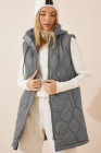 EVALESS Long Puffer Vest Women Sleeveless Hooded Puffer Jacket Lightweight Quilted Jackets Winter Warm Zip Up Coat Outerwear