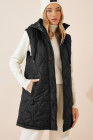 EVALESS Long Puffer Vest Women Sleeveless Hooded Puffer Jacket Lightweight Quilted Jackets Winter Warm Zip Up Coat Outerwear