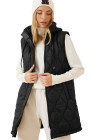 EVALESS Long Puffer Vest Women Sleeveless Hooded Puffer Jacket Lightweight Quilted Jackets Winter Warm Zip Up Coat Outerwear